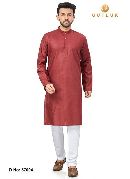 Maroon Colour Outluk 57 Cotton Party Wear Kurta With Pajama Mens Collection 57004
